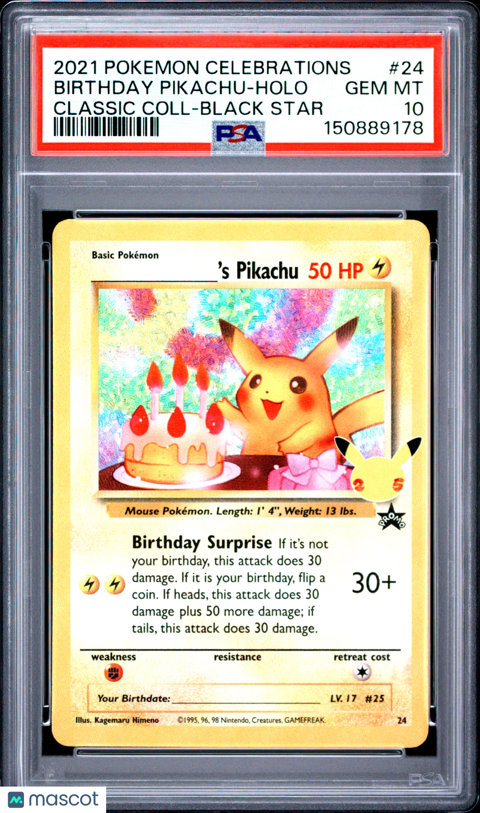 2021 Pokemon Celebrations Classic Collection Birthday Pikachu #24 Classic Coll-Black Star PSA 10