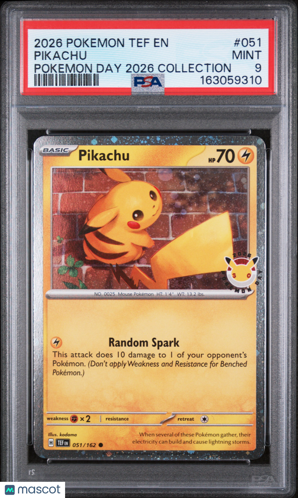 2026 Pokemon Tef EN-Temporal Forces Pikachu #051 Pokemon Day 2026 Collection PSA 9