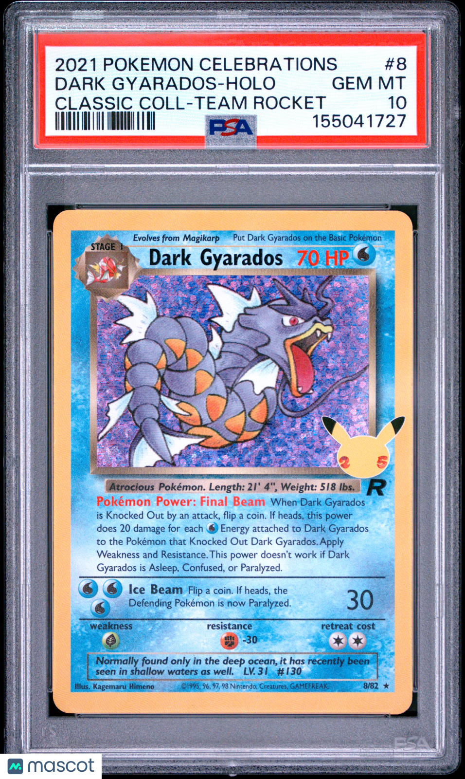2021 Pokemon Celebrations Classic Collection Dark Gyarados #8 Classic Coll-Team Rocket PSA 10