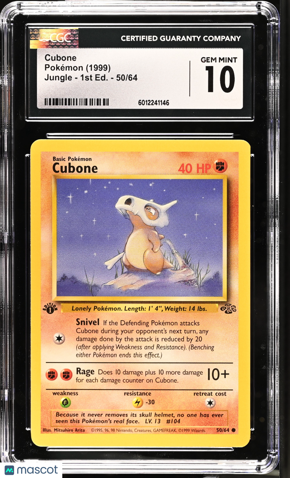 1999 Pokemon Cubone #50/64 1st Edition CGC 10