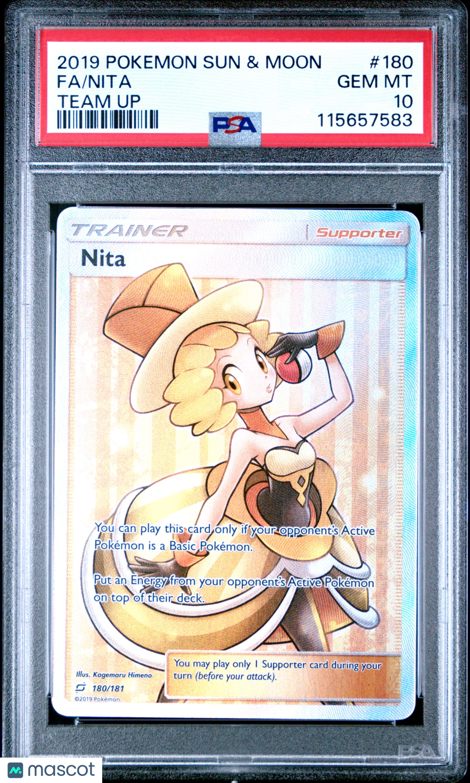 2019 Pokemon Sun & Moon Team Up Nita #180 Fa Team Up PSA 10