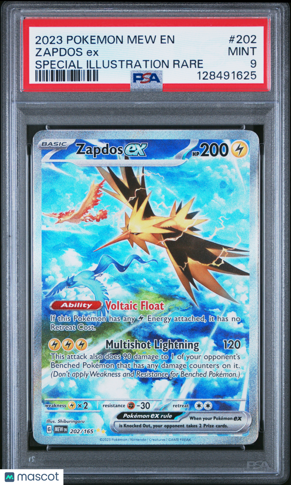2023 Pokemon Mew EN-151 Zapdos EX #202 Special Illustration Rare PSA 9