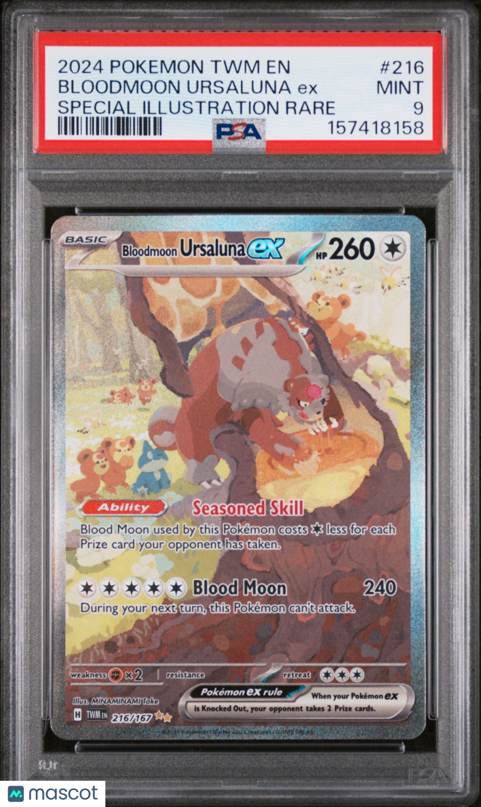2024 Pokemon TWM EN-Twilight Masquerade Bloodmoon Ursaluna EX #216 Special Illustration Rare PSA 9