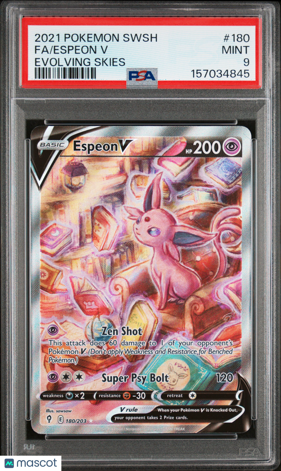 2021 Pokemon Sword & Shield Evolving Skies Espeon V #180 Fa Evolving Skies PSA 9