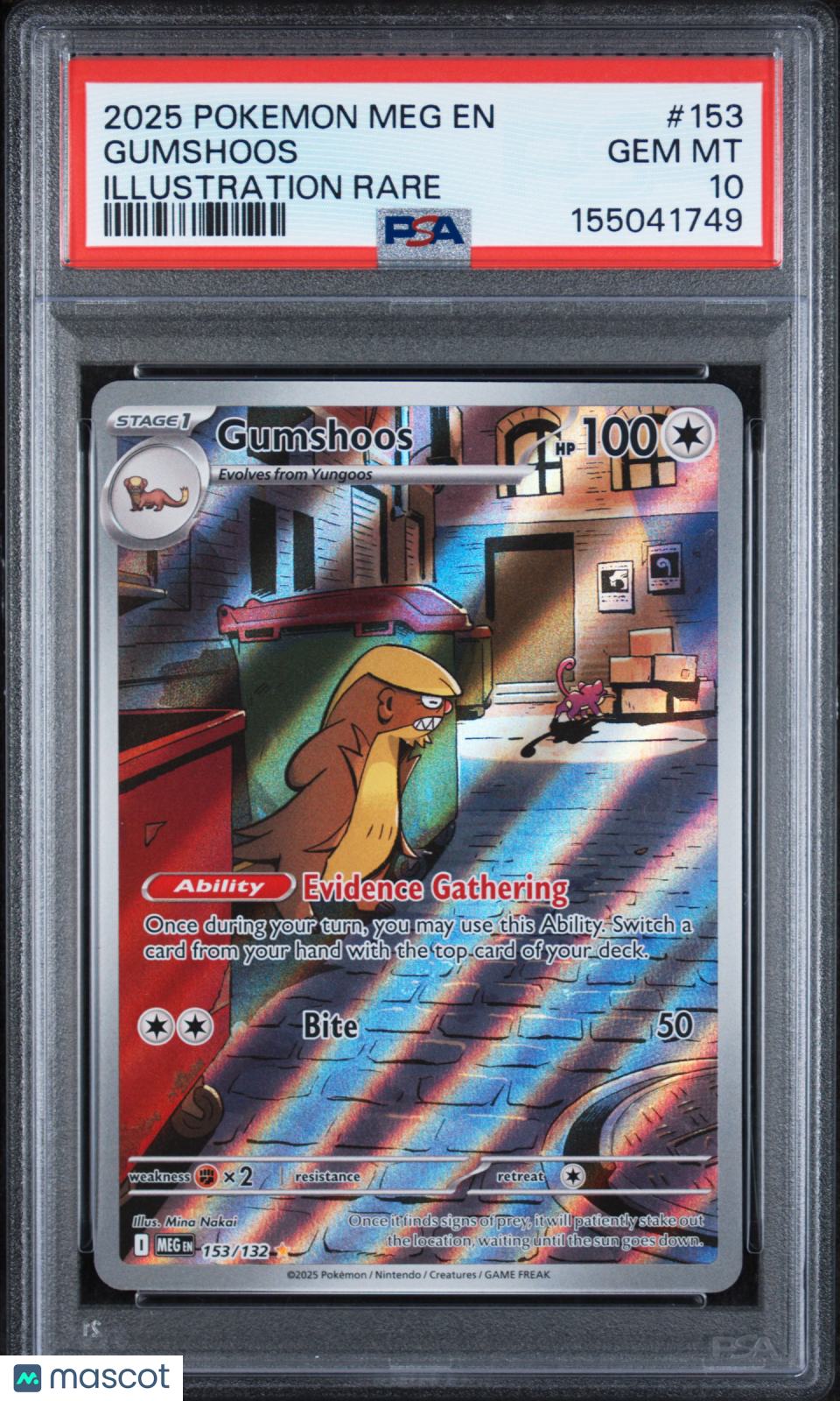 2025 Pokemon Meg EN-Mega Evolution Gumshoos #153 Illustration Rare PSA 10