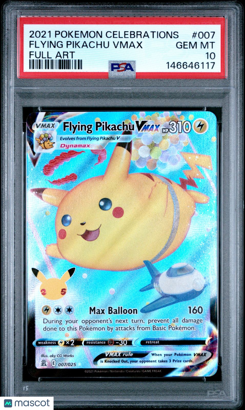 2021 Pokemon Celebrations Flying Pikachu VMAX #007 Full Art PSA 10