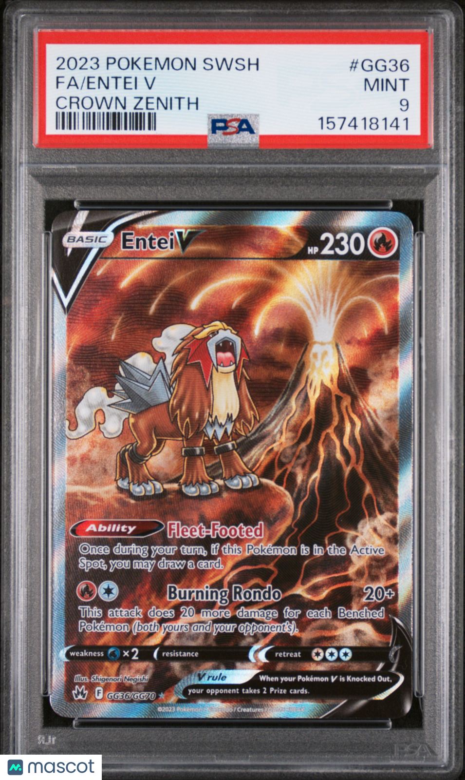 2023 Pokemon Sword And Shield Crown Zenith Entei V #GG36 Crown Zenith Fa PSA 9