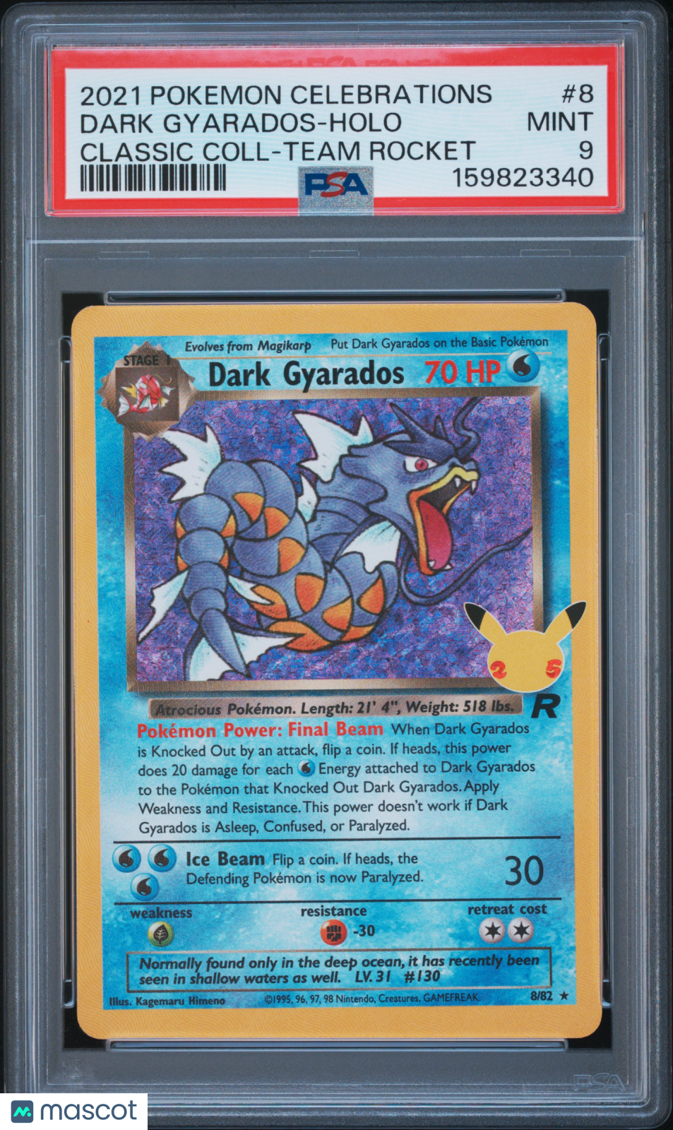 2021 Pokemon Celebrations Classic Collection Dark Gyarados #8 Classic Coll-Team Rocket PSA 9