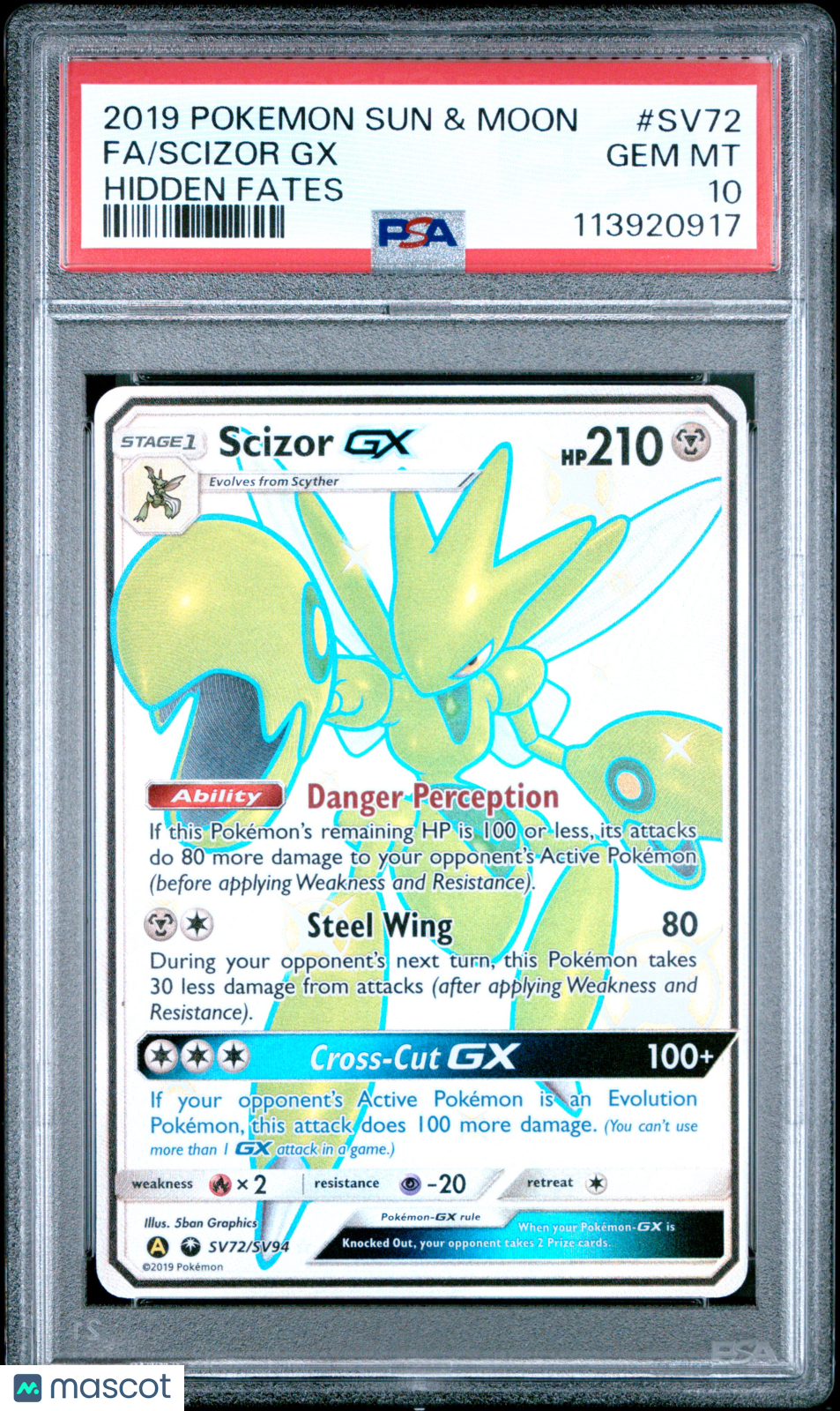 2019 Pokemon Sun & Moon Hidden Fates Scizor GX #SV72 Fa Hidden Fates PSA 10