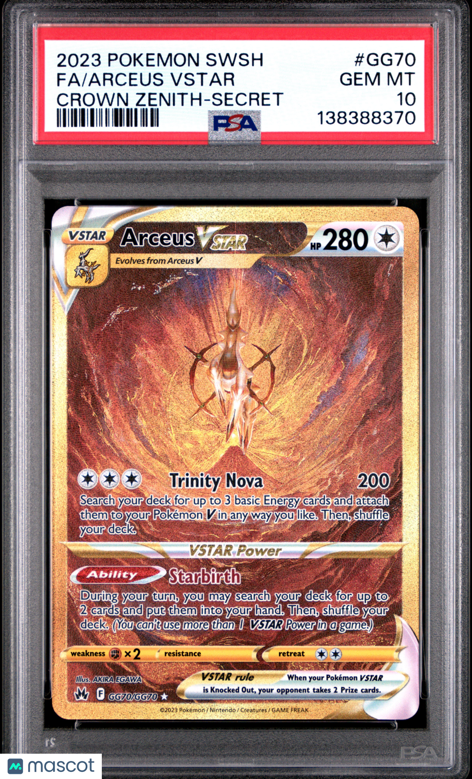 2023 Pokemon Sword And Shield Crown Zenith Arceus VSTAR #GG70 Crown Zenith-Secret Fa PSA 10