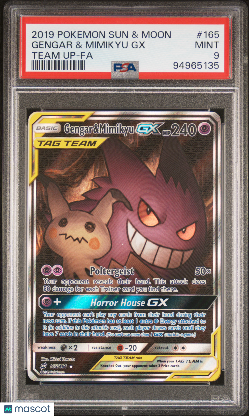 2019 Pokemon Sun & Moon Team Up Gengar & Mimikyu GX #165 Team Up-Fa PSA 9