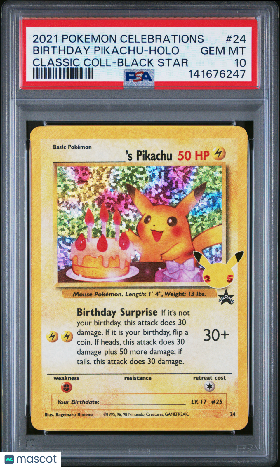 2021 Pokemon Celebrations Classic Collection Birthday Pikachu #24 Classic Coll-Black Star PSA 10