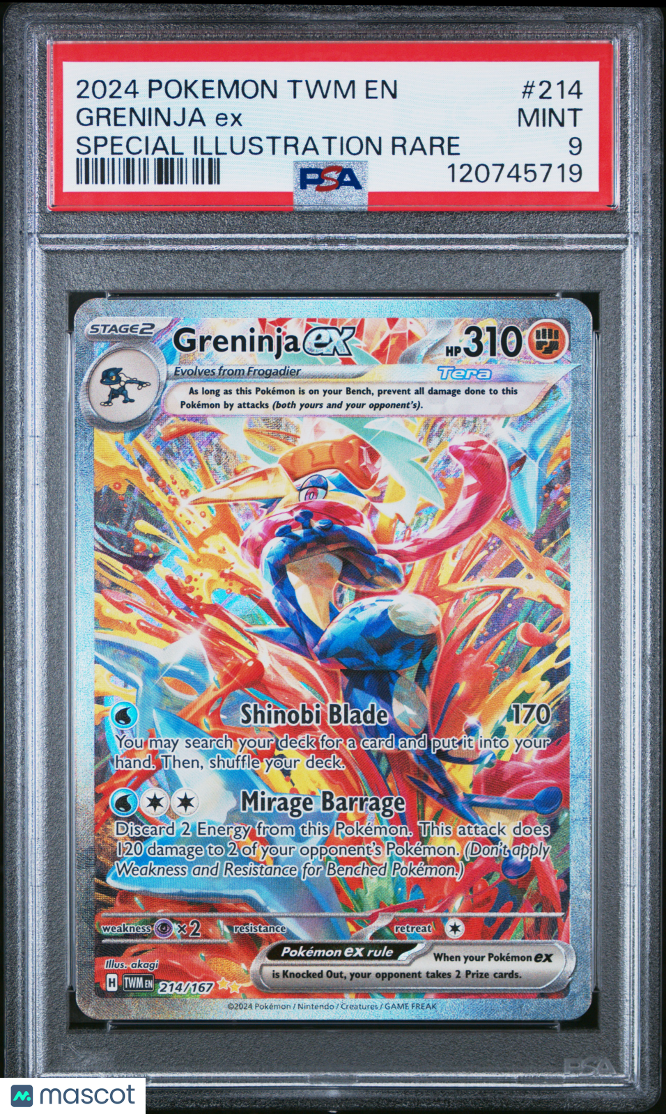 2024 Pokemon TWM EN-Twilight Masquerade Greninja EX #214 Special Illustration Rare PSA 9