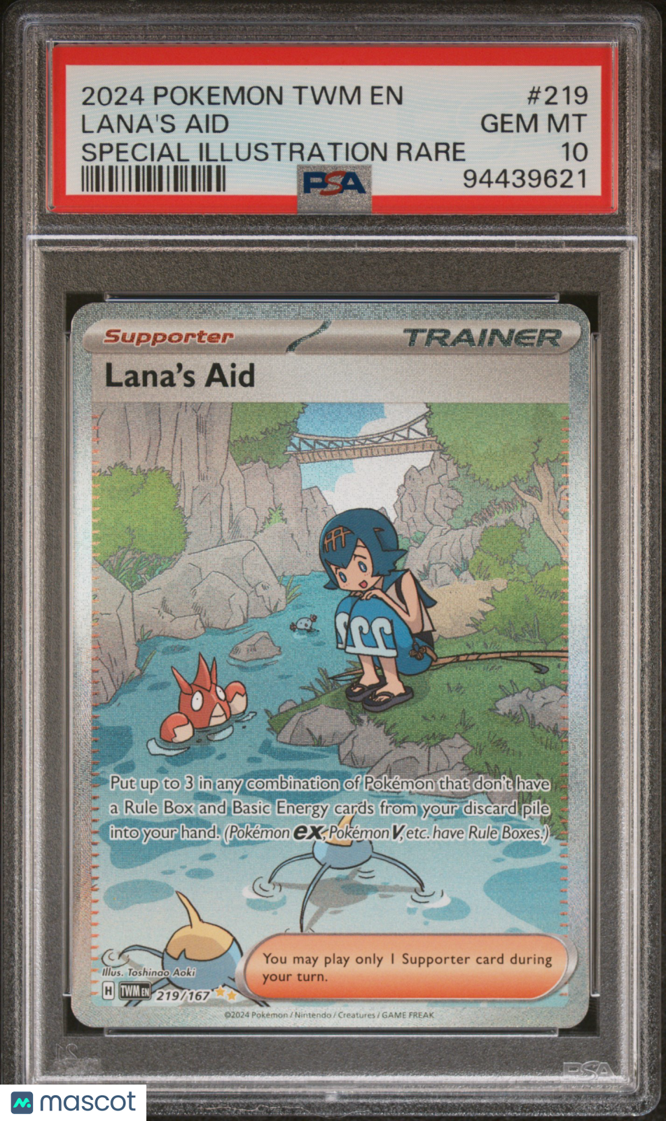 2024 Pokemon TWM EN-Twilight Masquerade Lana's Aid #219 Special Illustration Rare PSA 10