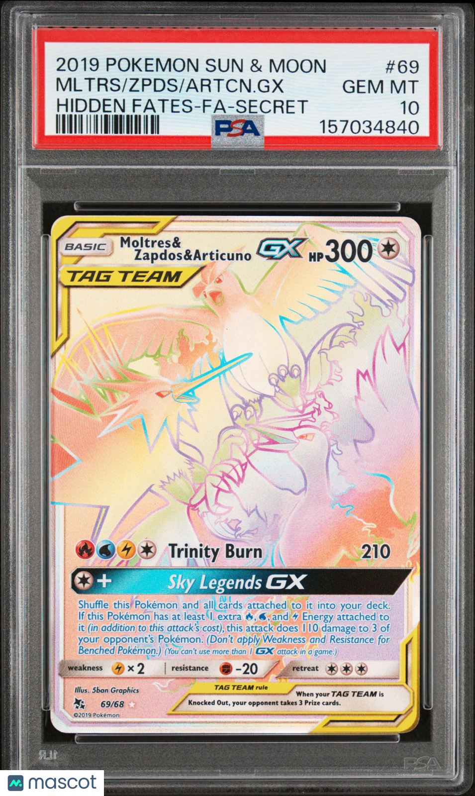 2019 Pokemon Sun & Moon Hidden Fates Artcn. GX Zpds Mltrs #69 Hidden Fates-Fa-Secret PSA 10