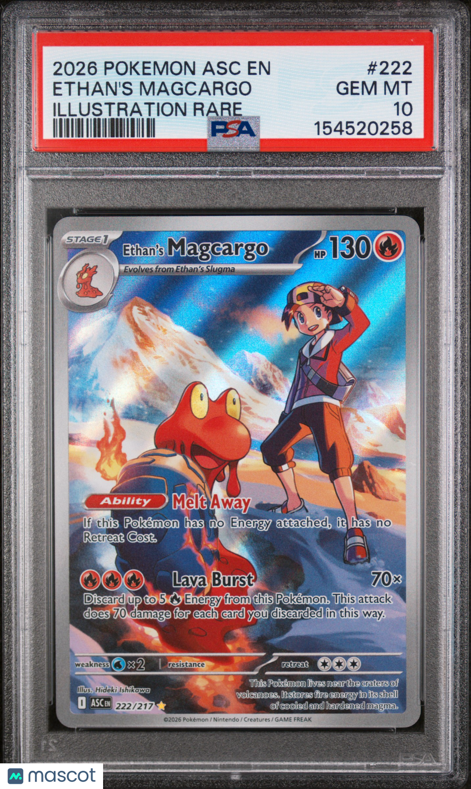 2026 Pokemon Asc EN-Ascended Heroes Ethan's Magcargo #222 Illustration Rare PSA 10