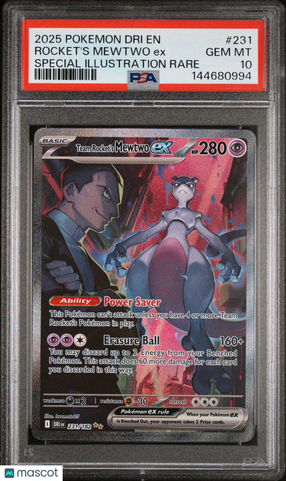 2025 Pokemon Dri EN-Destined Rivals Rocket's Mewtwo EX #231 Special Illustration Rare PSA 10