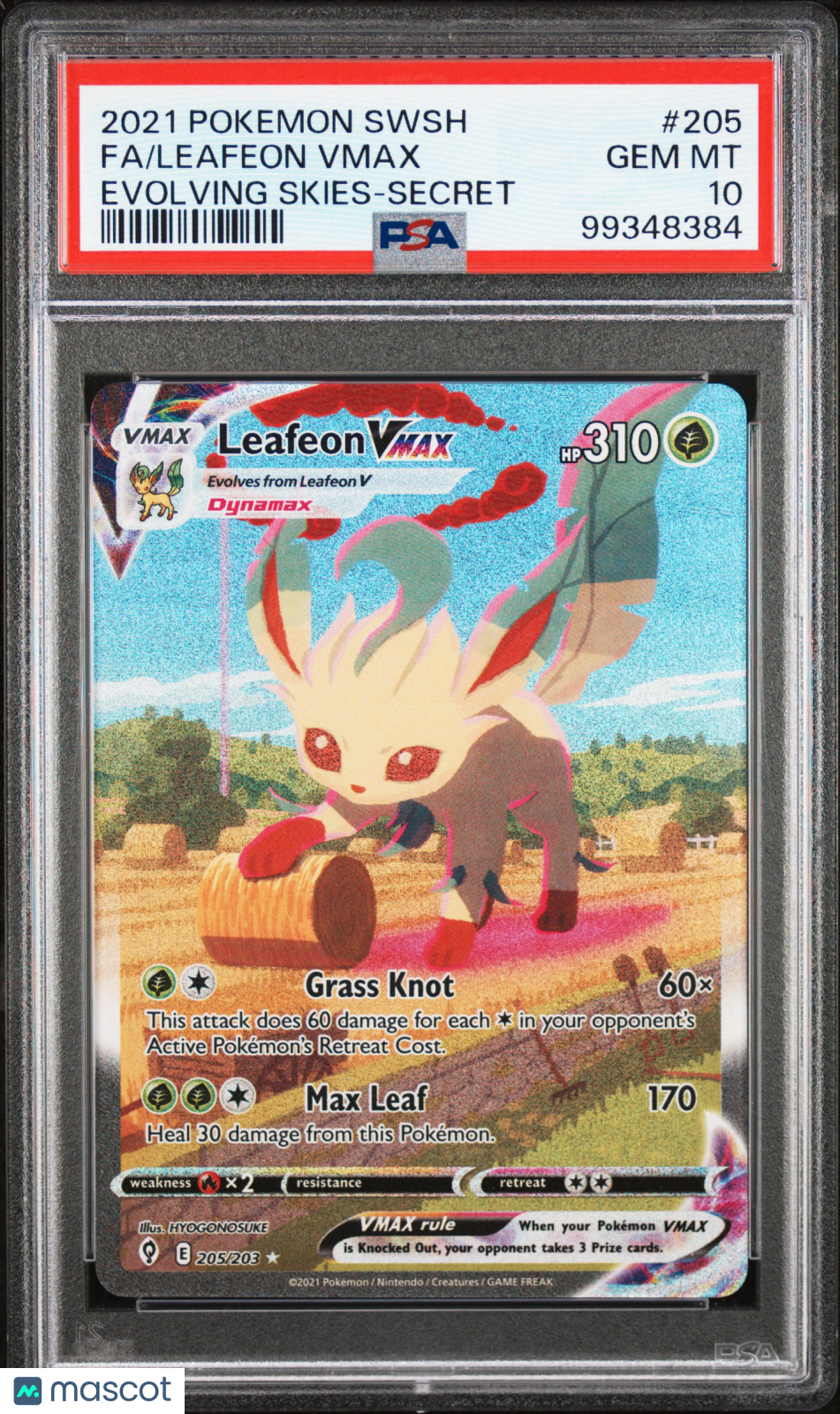 2021 Pokemon Sword & Shield Evolving Skies Leafeon VMAX #205 Fa Evolving Skies-Secret PSA 10