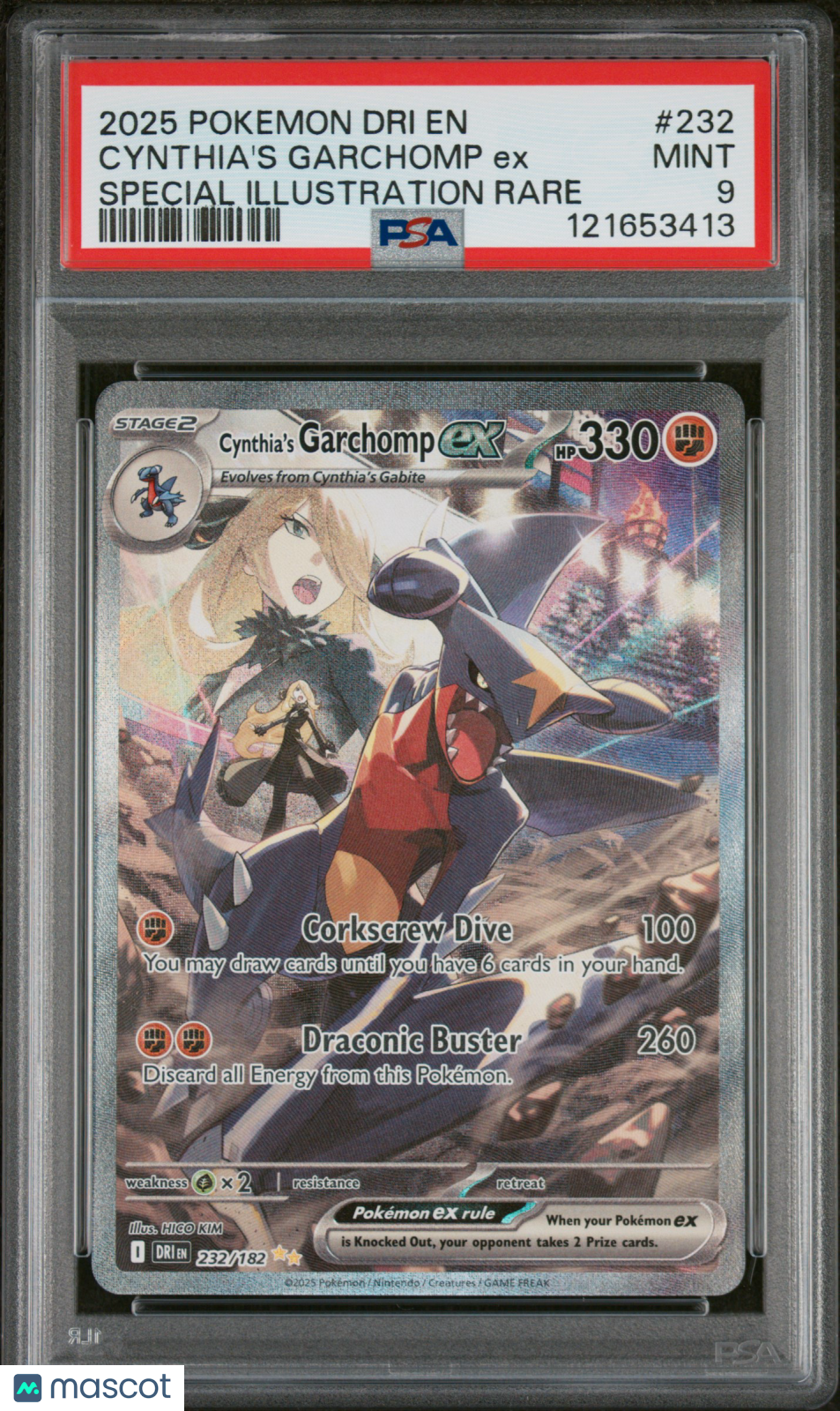 2025 Pokemon Dri EN-Destined Rivals Cynthia's Garchomp EX #232 Special Illustration Rare PSA 9