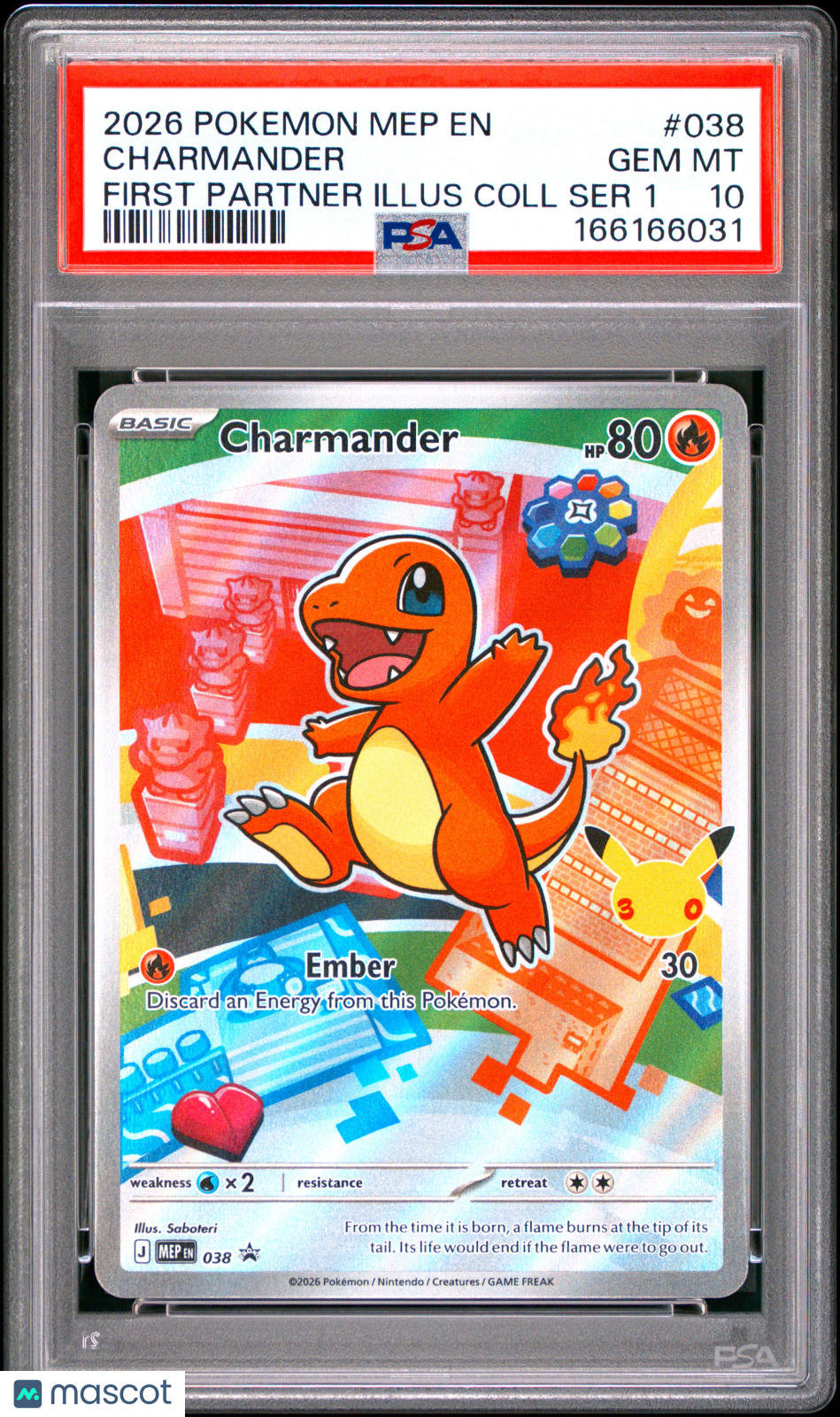 2026 Pokemon Mep EN-Me Black Star Promo Charmander #038 First Partner Illus Coll Ser 1 PSA 10