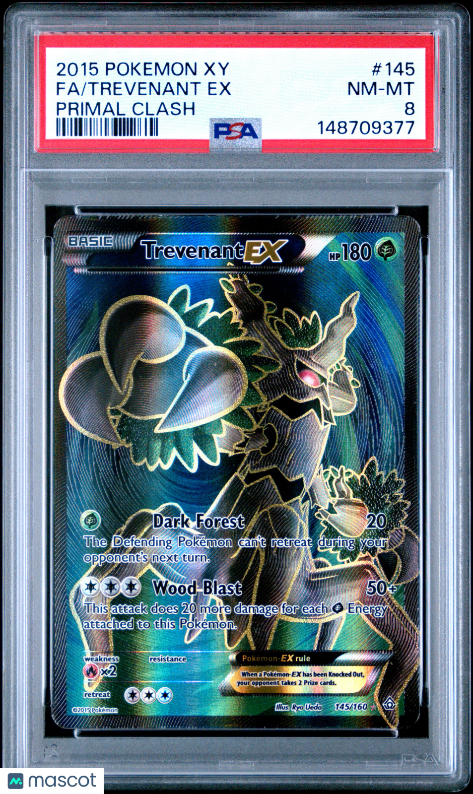 2015 Pokemon Xy Primal Clash Trevenant EX #145 Fa Primal Clash PSA 8