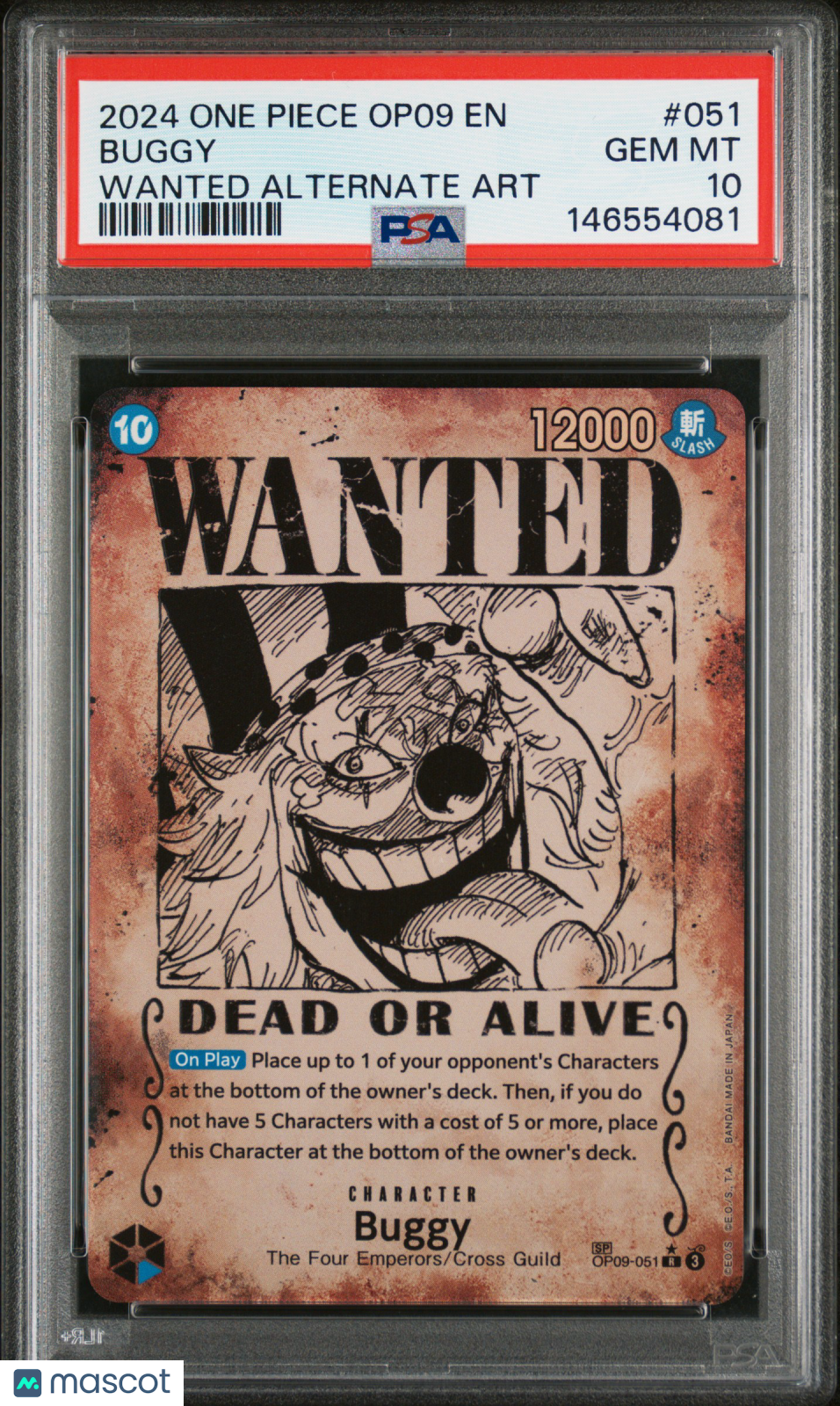 2024 One Piece Op09-Emperors In The New World Buggy Wanted Alt Art PSA 10 #051