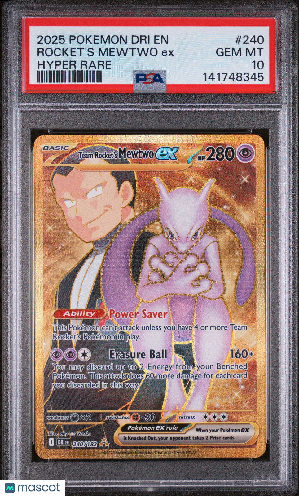 2025 Pokemon Dri EN-Destined Rivals Rocket's Mewtwo EX #240 Hyper Rare PSA 10