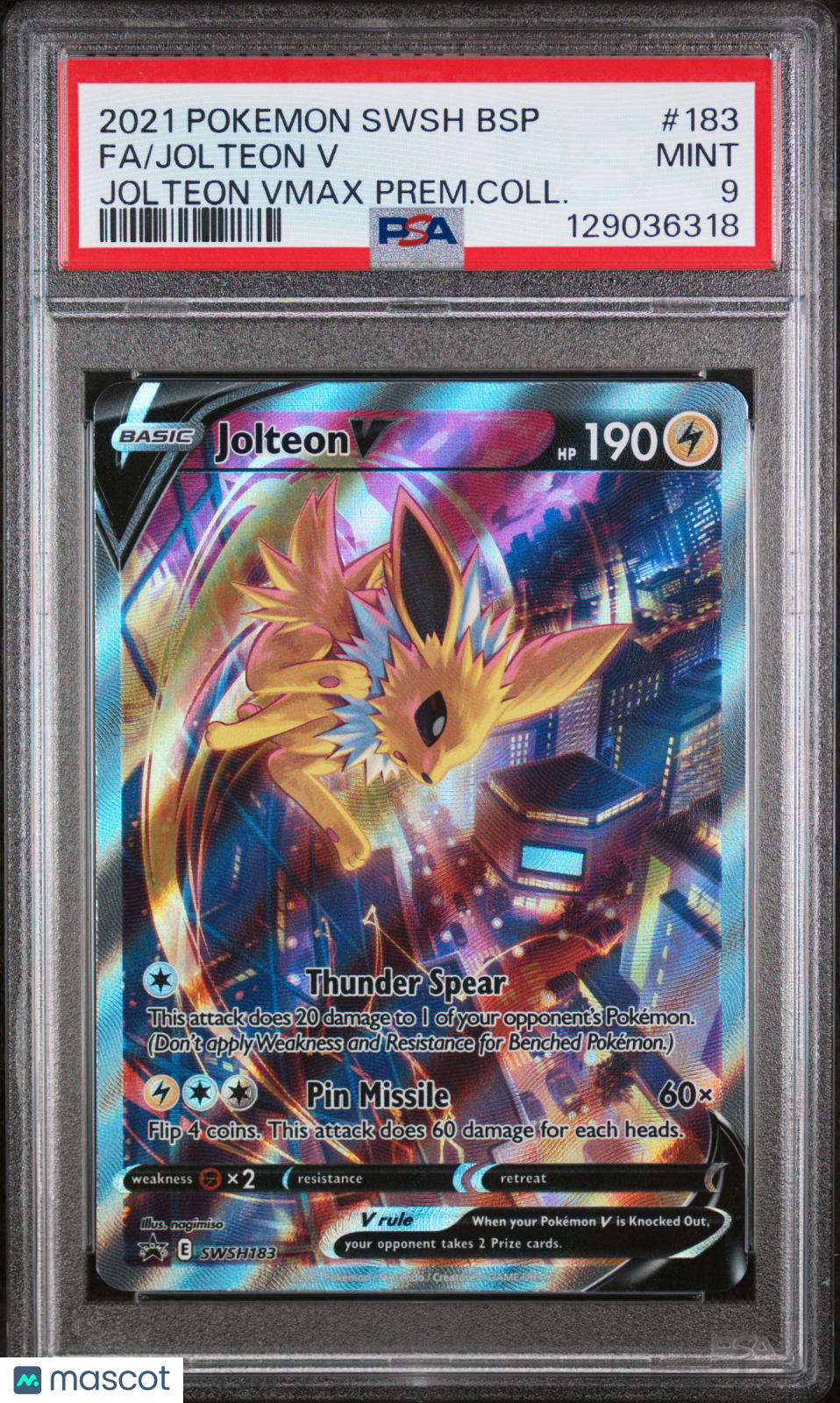 2021 Pokemon Swsh Black Star Promo Jolteon V #183 Jolteon VMAX Prem.Coll. Fa PSA 9