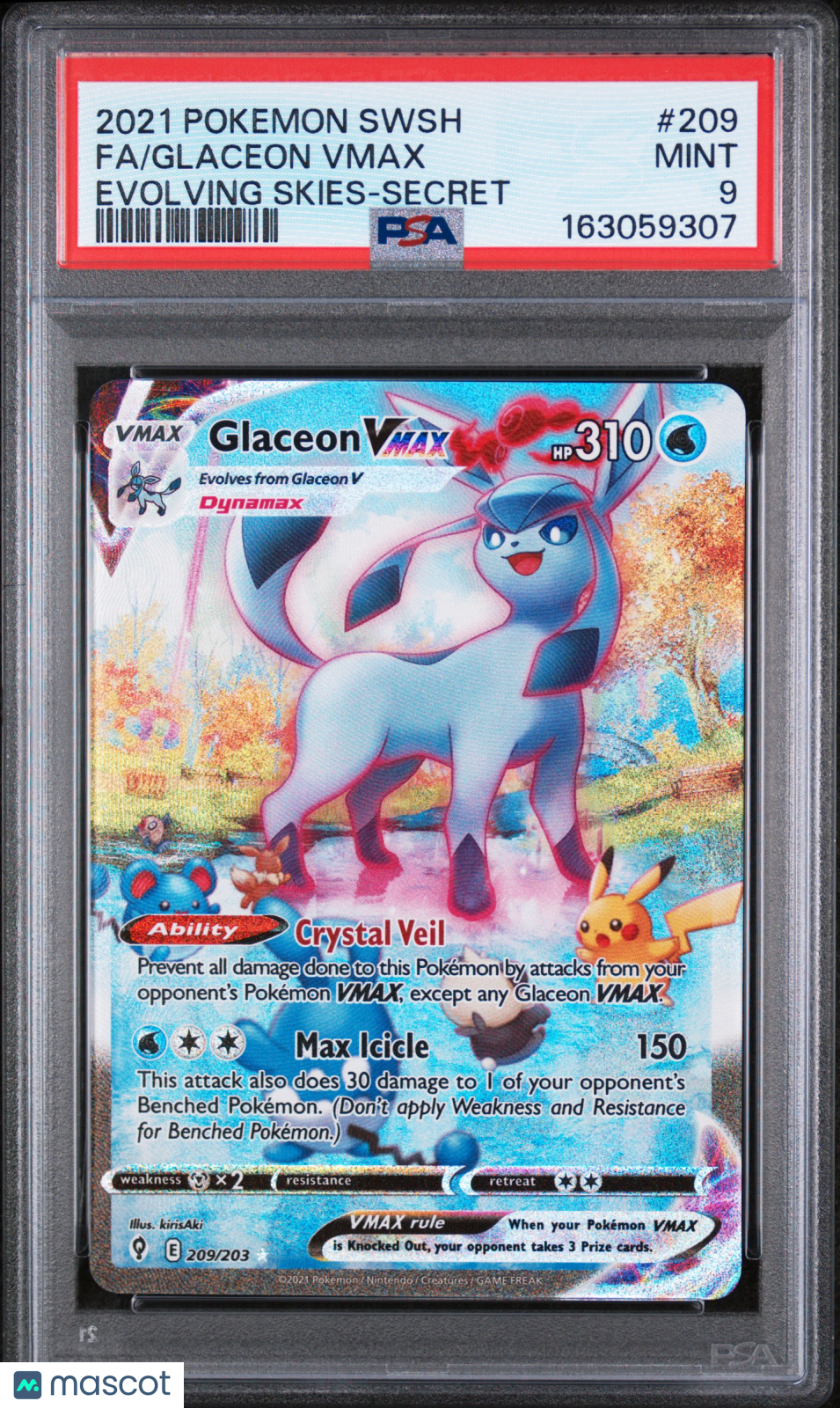 2021 Pokemon Sword & Shield Evolving Skies Glaceon VMAX #209 Fa Evolving Skies-Secret PSA 9