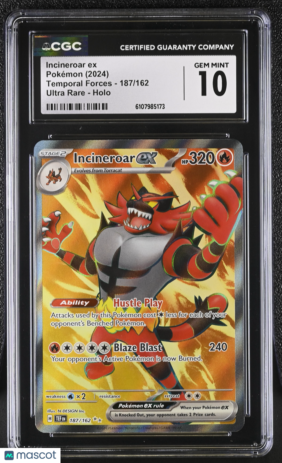 2024 Pokemon Incineroar ex #187/162 Ultra Rare CGC 10
