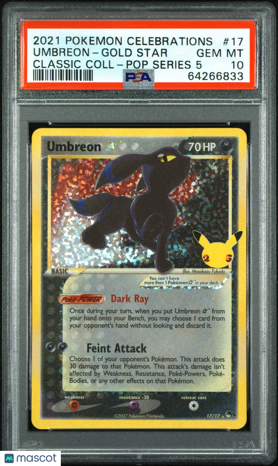 2021 Pokemon Celebrations Classic Collection Umbreon-Gold Star #17 Classic Coll-Pop Series 5 PSA 10