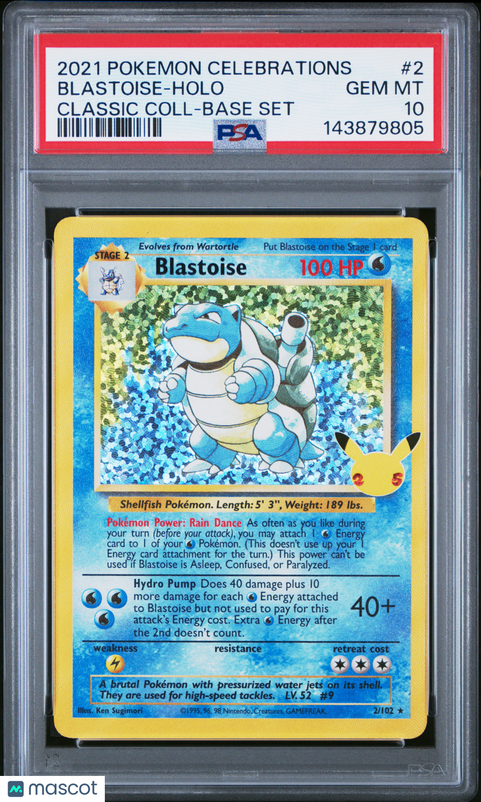 2021 Pokemon Celebrations Classic Collection Blastoise #2 Classic Coll-Base Set PSA 10