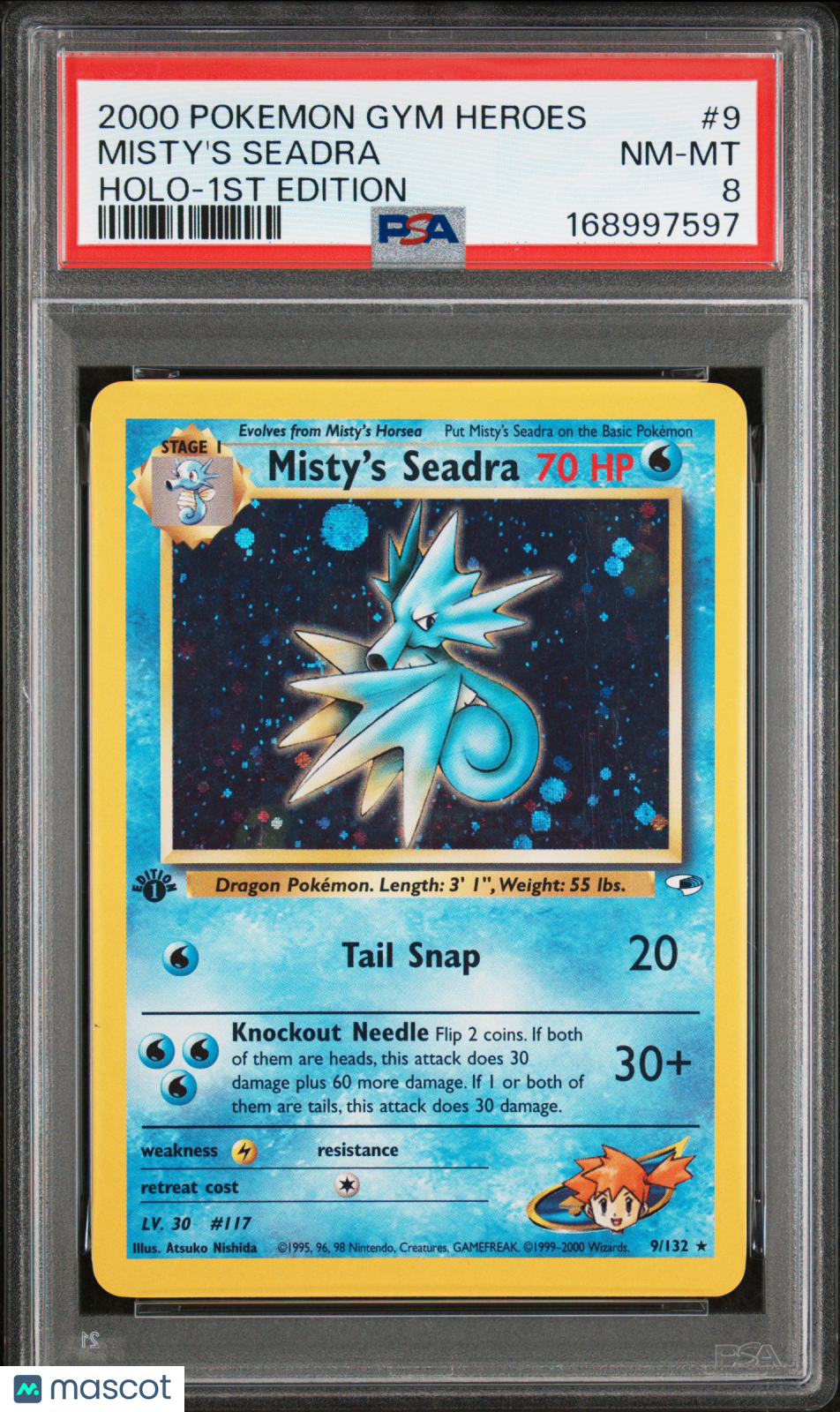 2000 Pokemon Gym Heroes Misty's Seadra #9 Holo-1st Edition PSA 8
