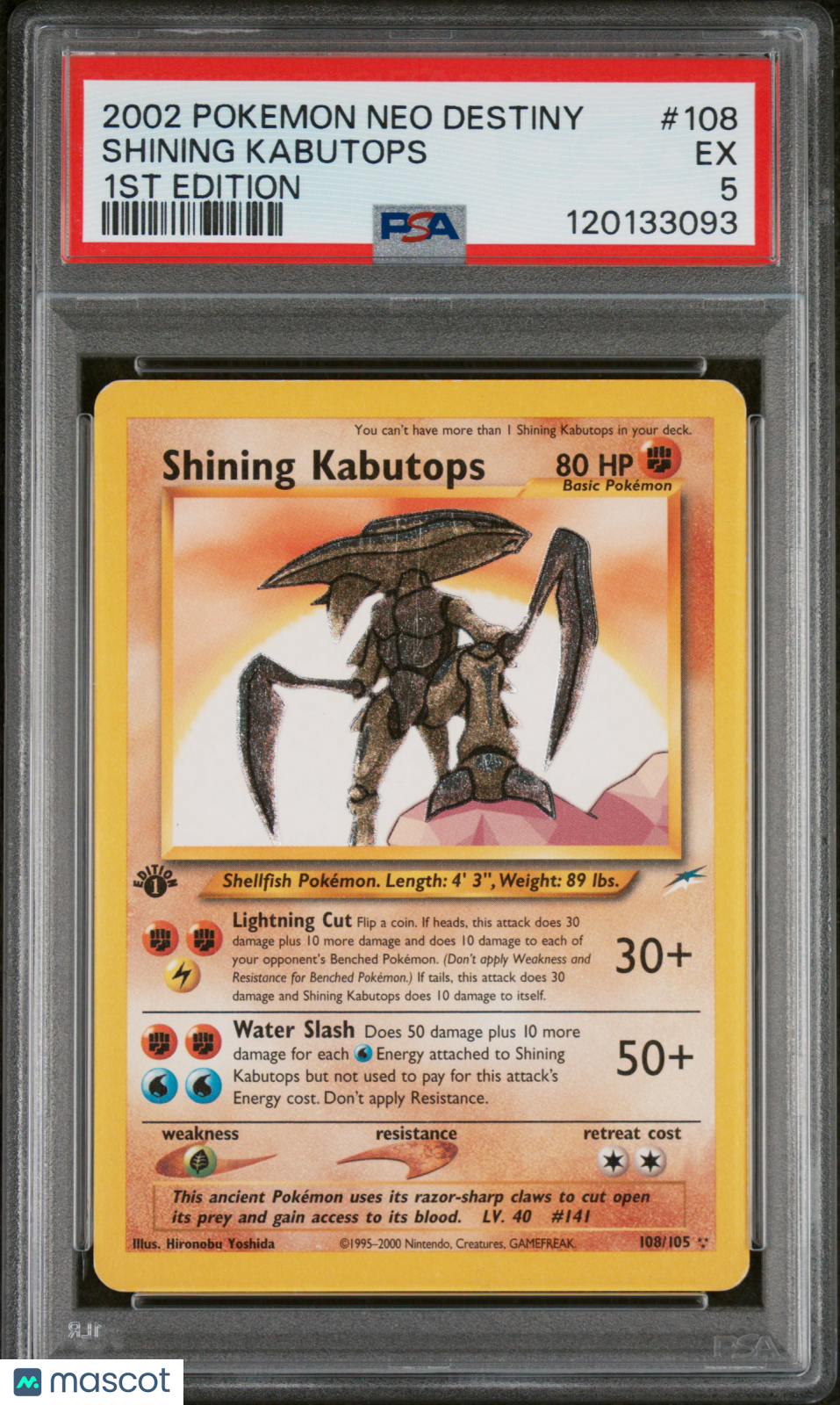 2002 Pokemon Neo Destiny Shining Kabutops #108 1st Edition PSA 5
