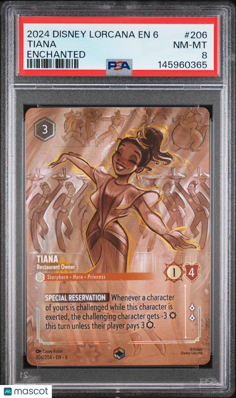 2024 Disney Lorcana EN 6-Azurite Sea Tiana #206 Enchanted PSA 8