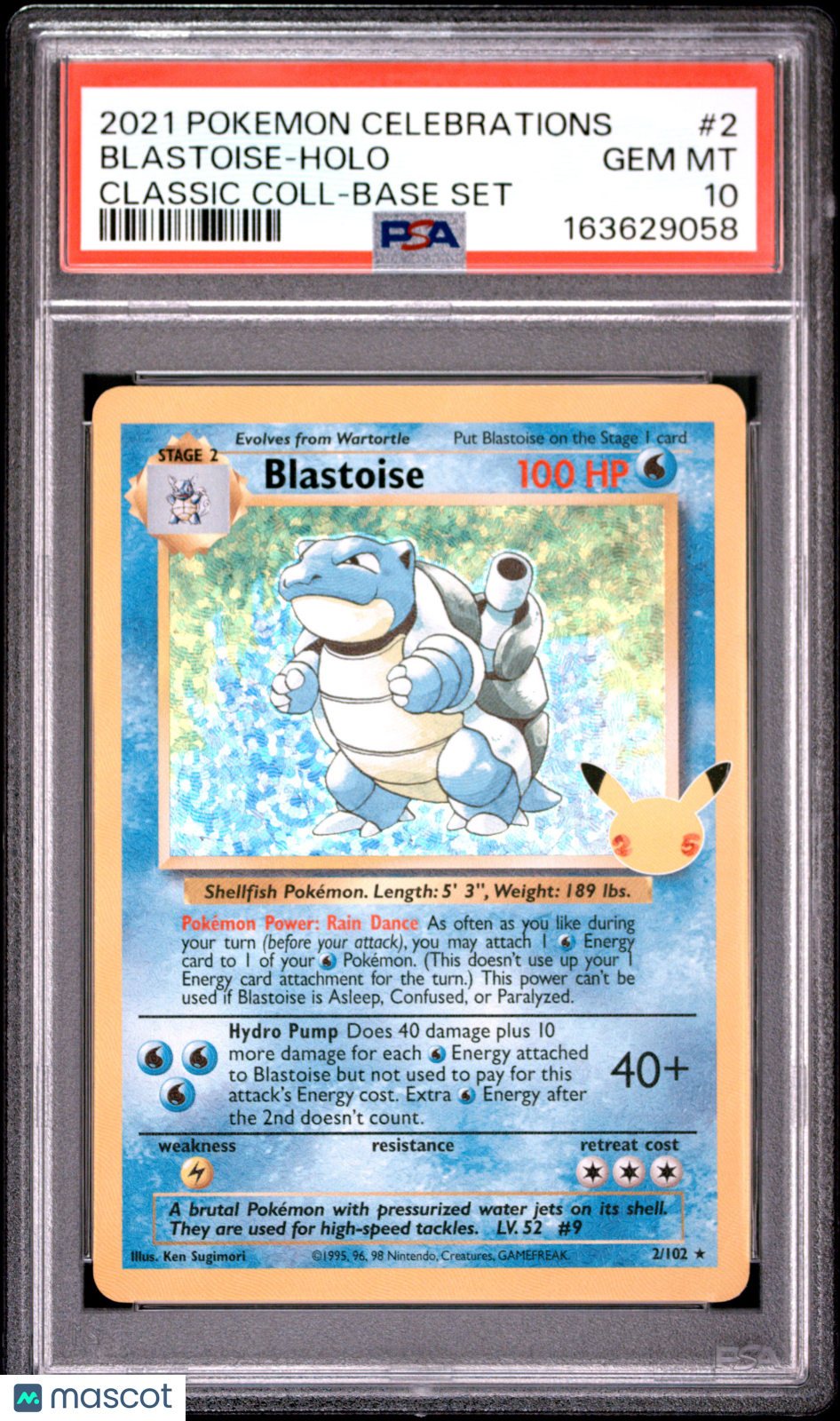 2021 Pokemon Celebrations Classic Collection Blastoise #2 Classic Coll-Base Set PSA 10
