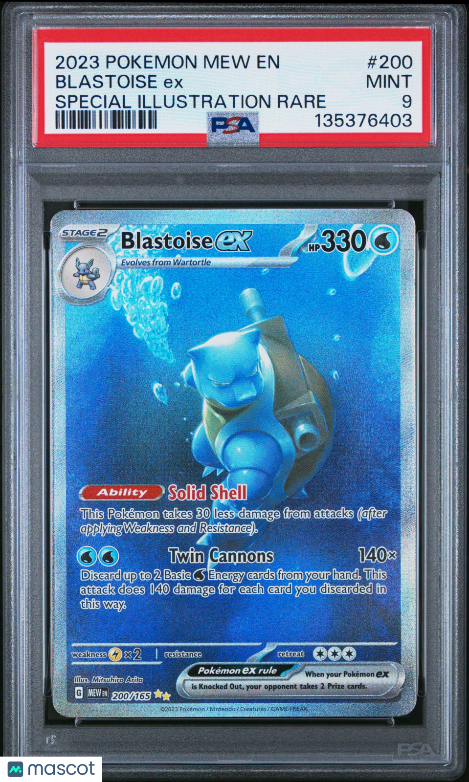 2023 Pokemon Mew EN-151 Blastoise EX #200 Special Illustration Rare PSA 9