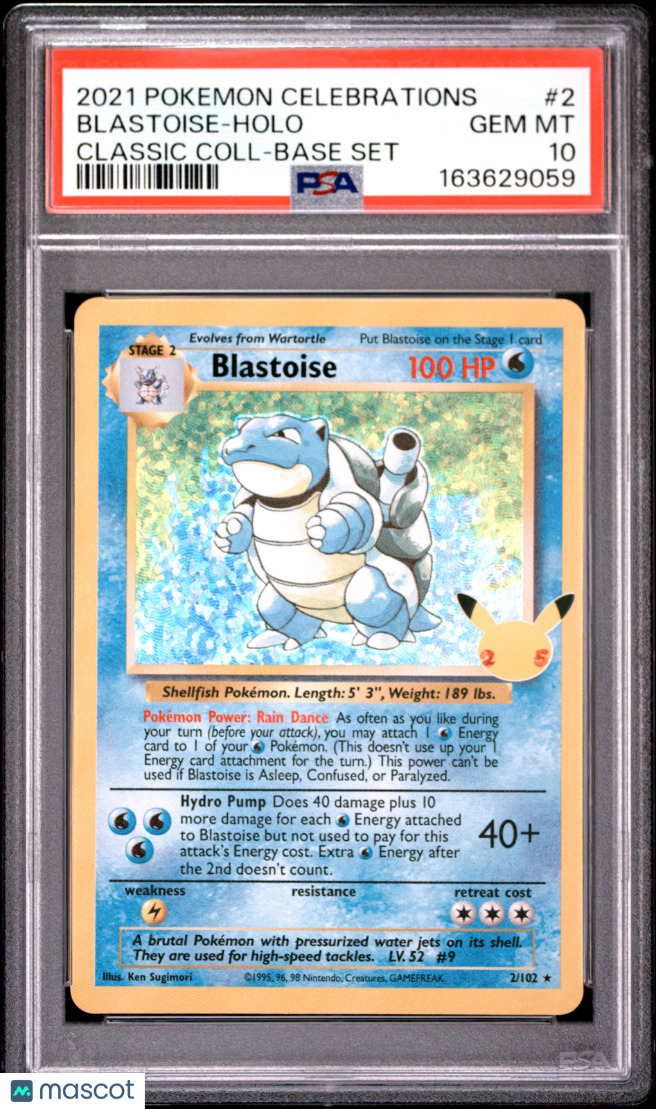 2021 Pokemon Celebrations Classic Collection Blastoise #2 Classic Coll-Base Set PSA 10