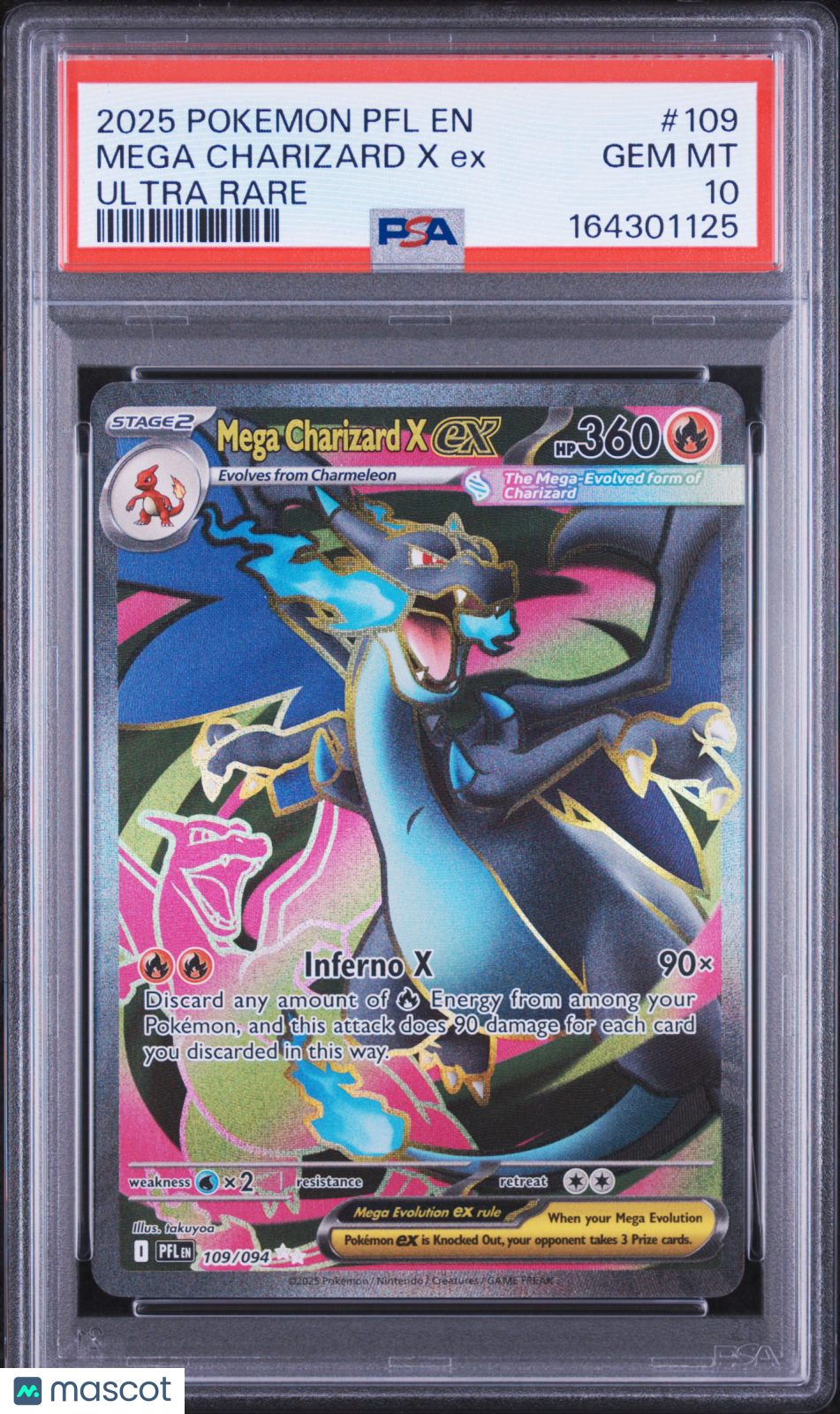 2025 Pokemon PFL EN-Phantasmal Flames Mega Charizard X EX #109 Ultra Rare PSA 10