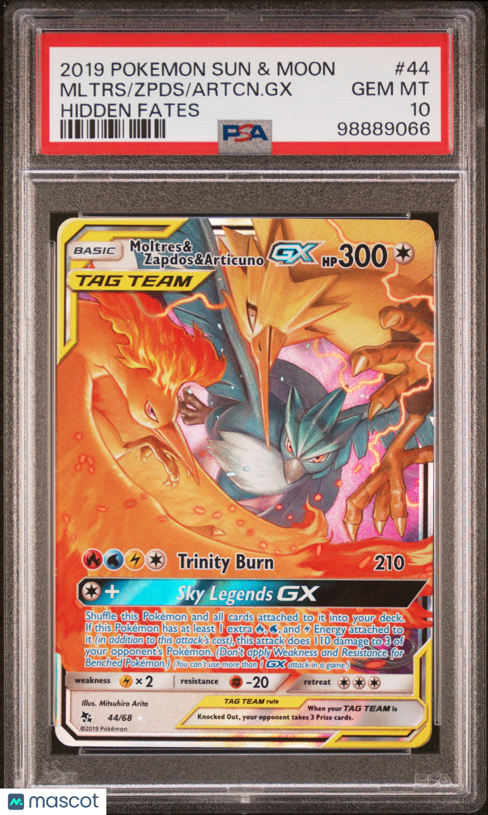 2019 Pokemon Sun & Moon Hidden Fates Artcn. GX Zpds Mltrs #44 Hidden Fates PSA 10