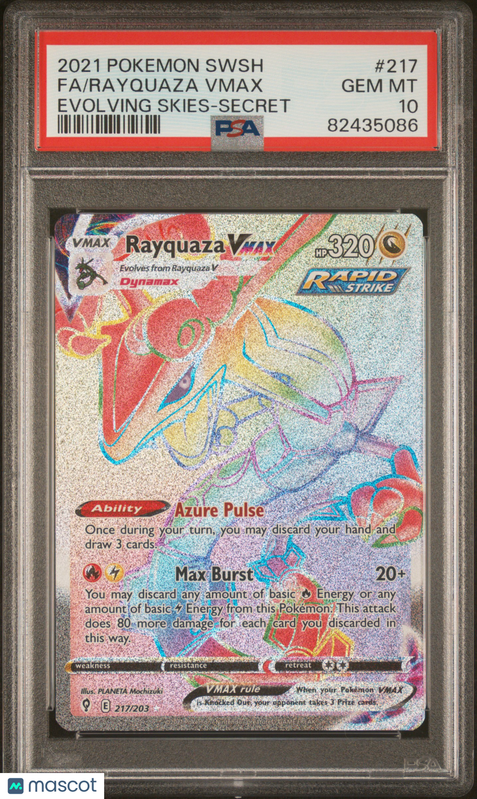 2021 Pokemon Sword & Shield Evolving Skies Rayquaza VMAX #217 Fa Evolving Skies-Secret PSA 10