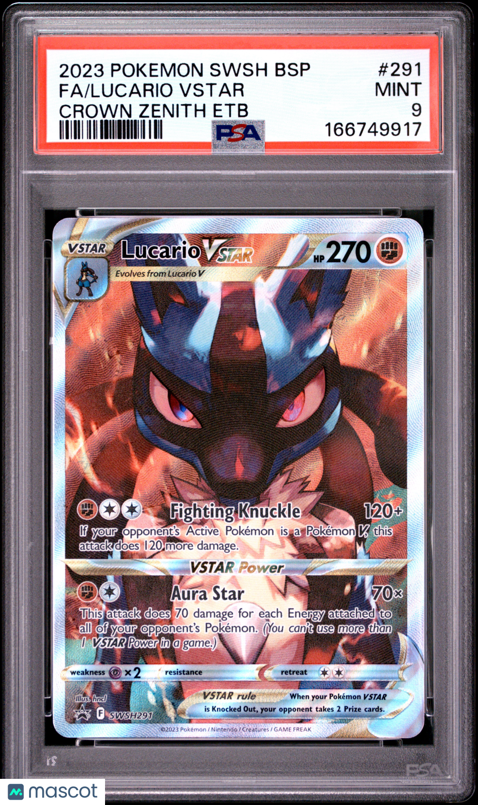 2023 Pokemon Swsh Black Star Promo Lucario VSTAR #291 Crown Zenith Etb Fa PSA 9