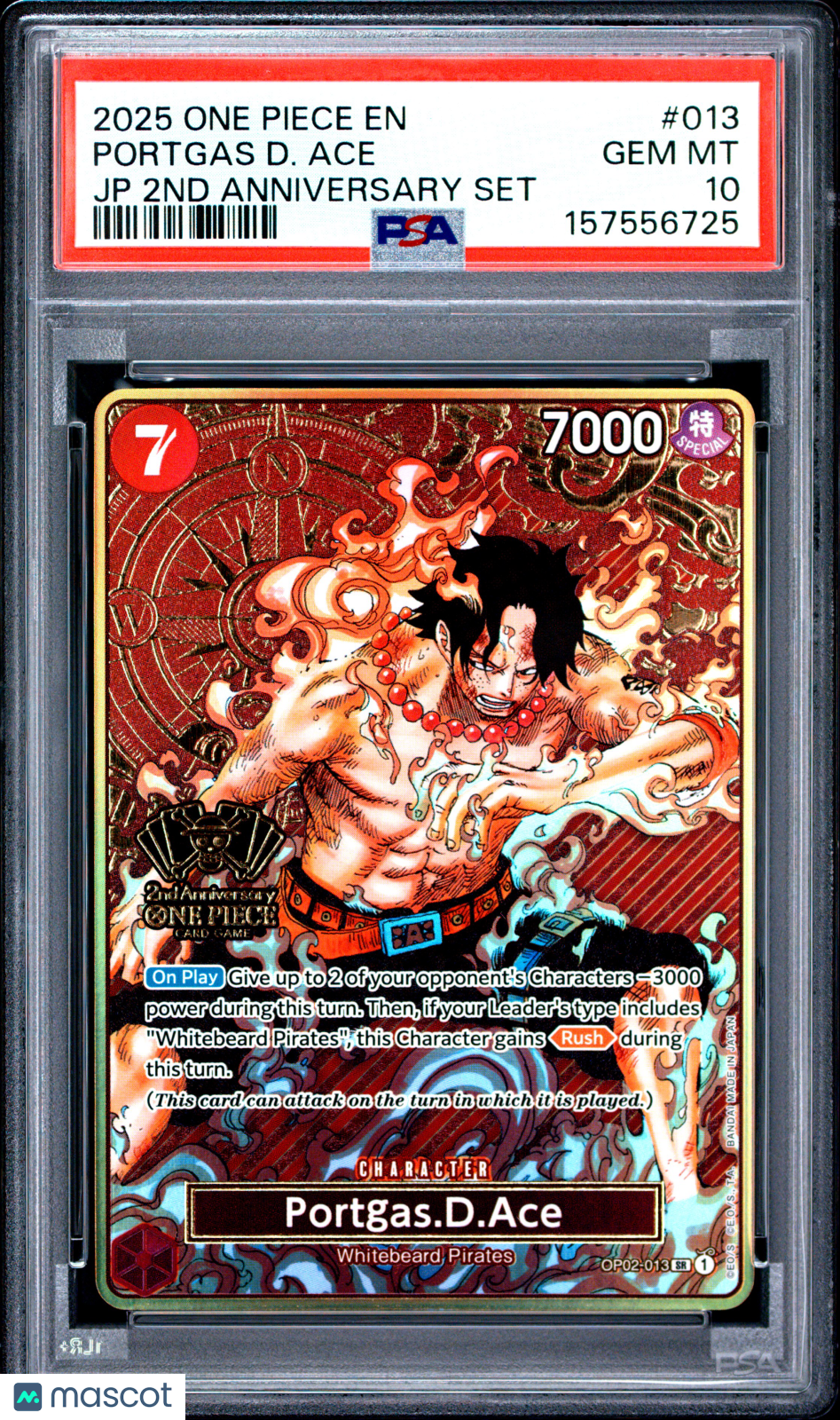 2025 One Piece Japanese 2ND Anniversary Set Portgas D. Ace #013 Japanese PSA 10