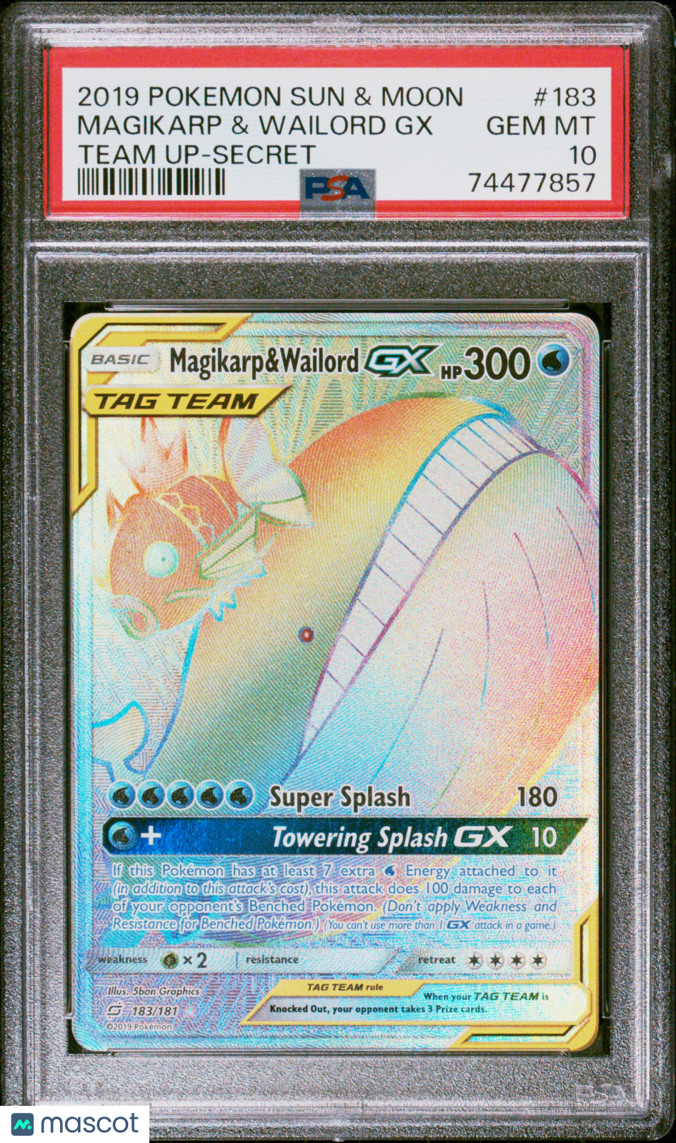 2019 Pokemon Sun & Moon Team Up Magikarp & Wailord GX #183 Team Up-Secret PSA 10