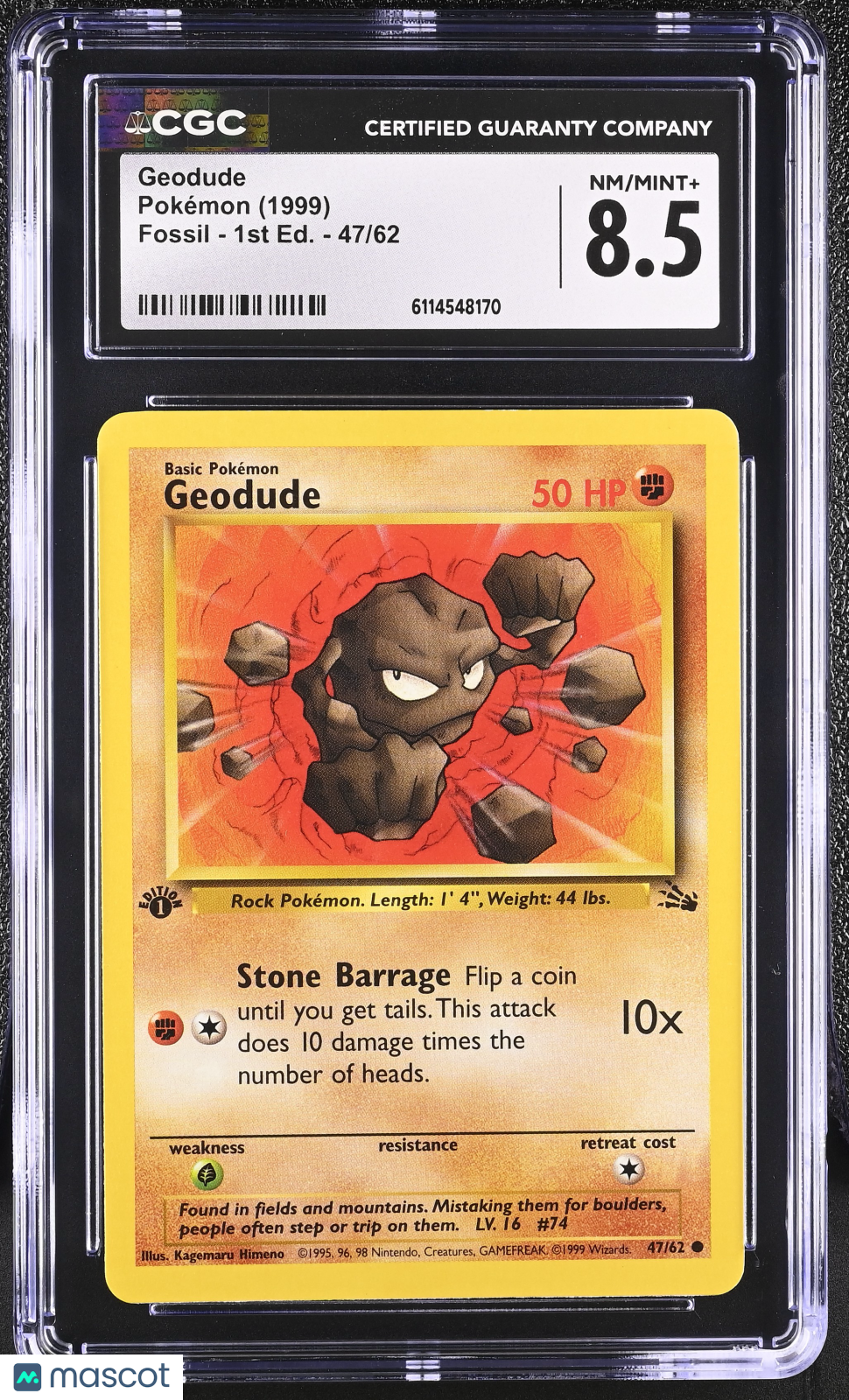 1999 Pokemon Geodude #47/62 1st Edition CGC 8.5