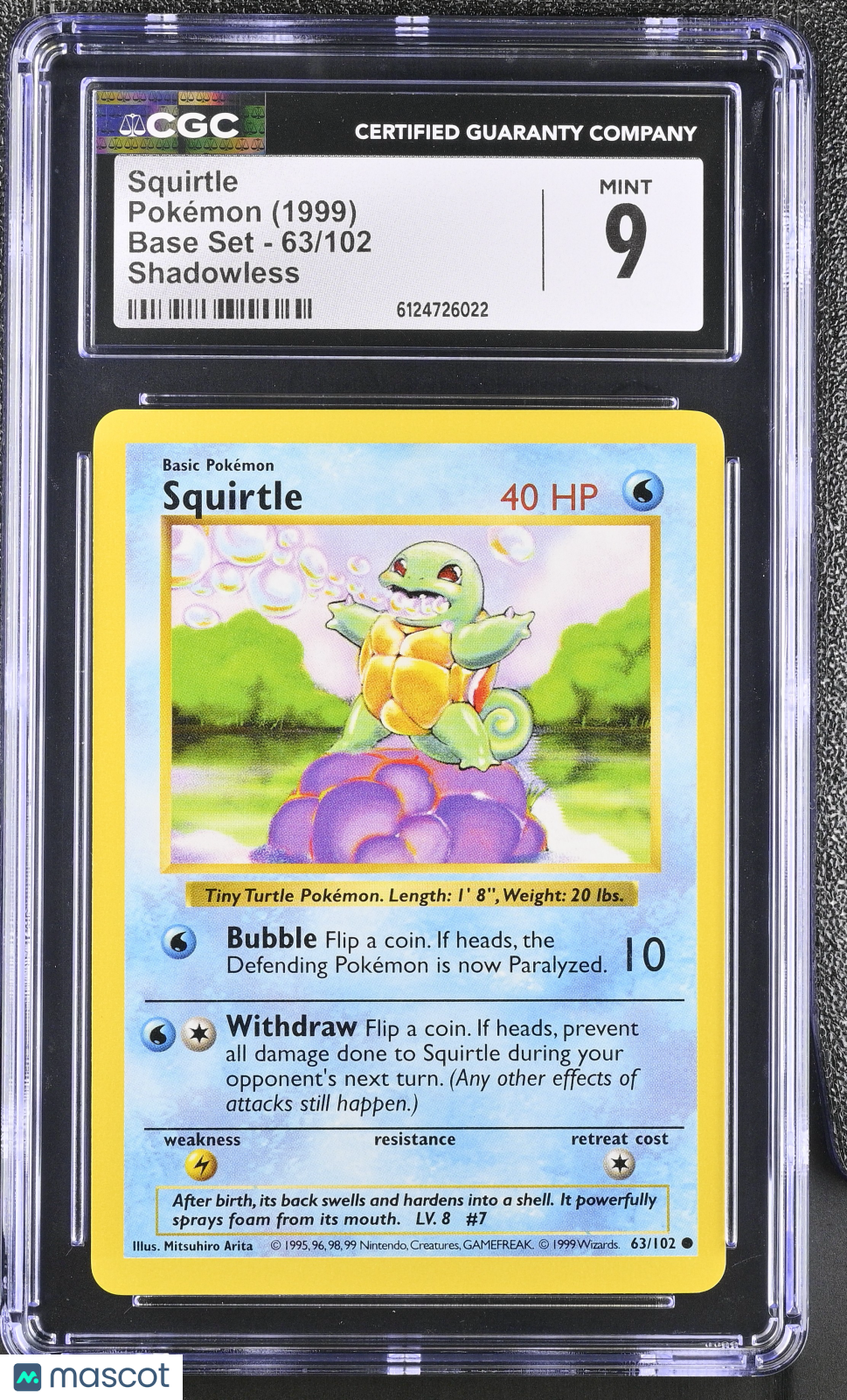 1999 Pokemon Squirtle #63/102 63/102 CGC 9 – MoBrosTC