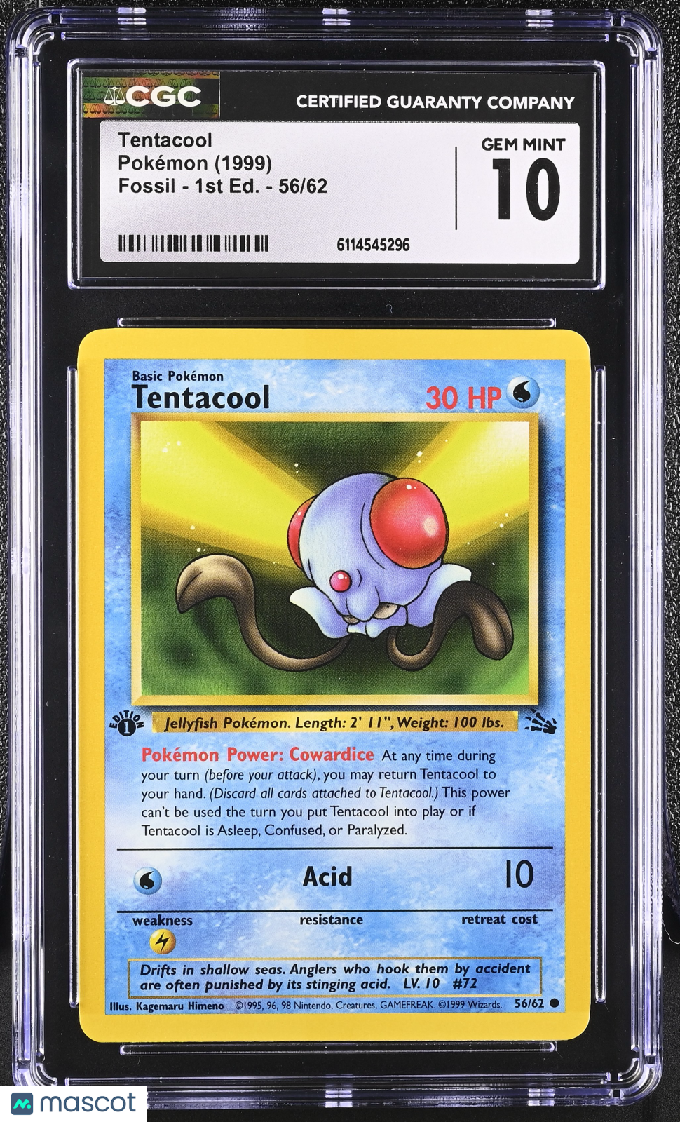1999 Pokemon Tentacool #56/62 56/62 1st Edition CGC 10