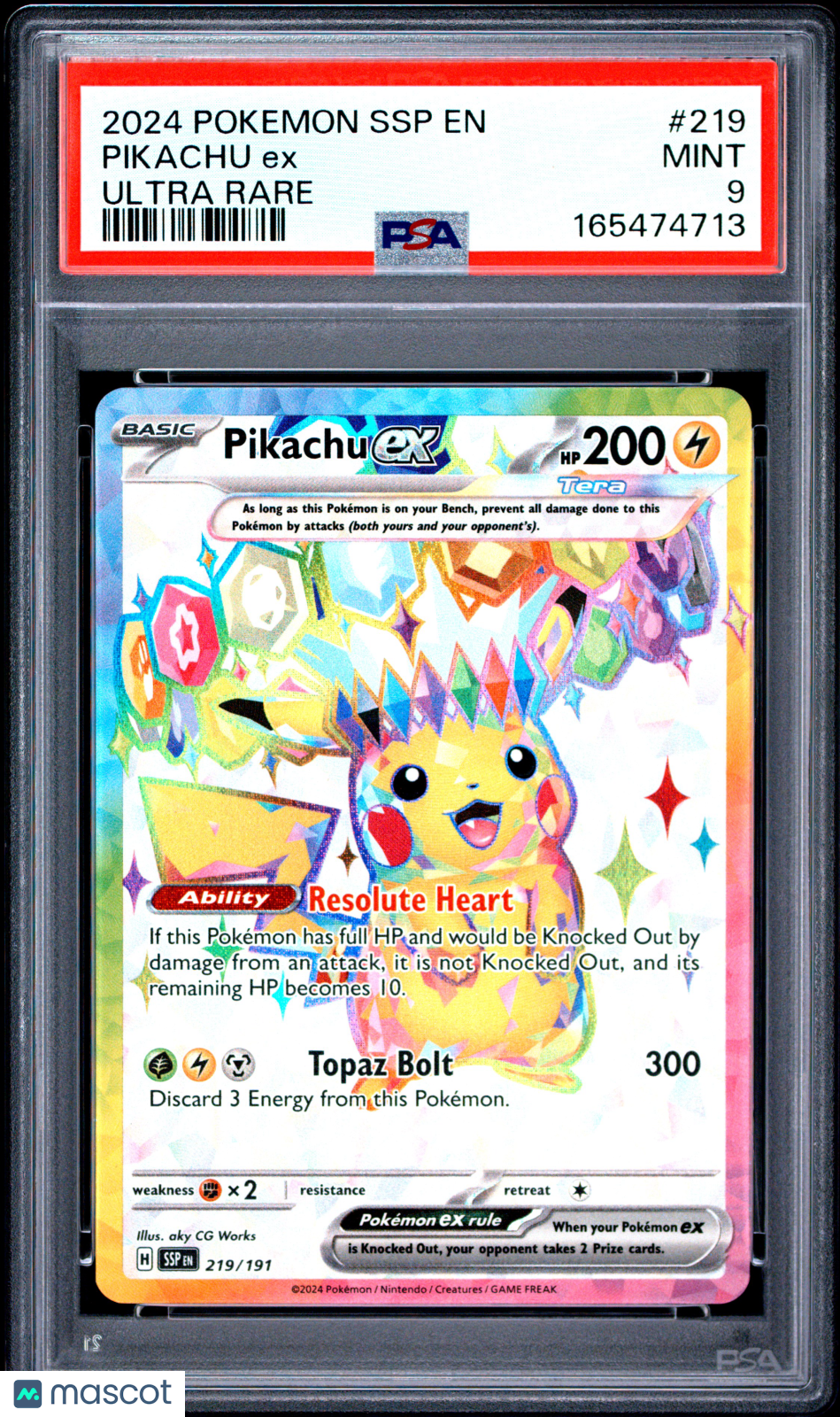 2024 Pokemon SSP EN-Surging Sparks Pikachu EX #219 Ultra Rare PSA 9