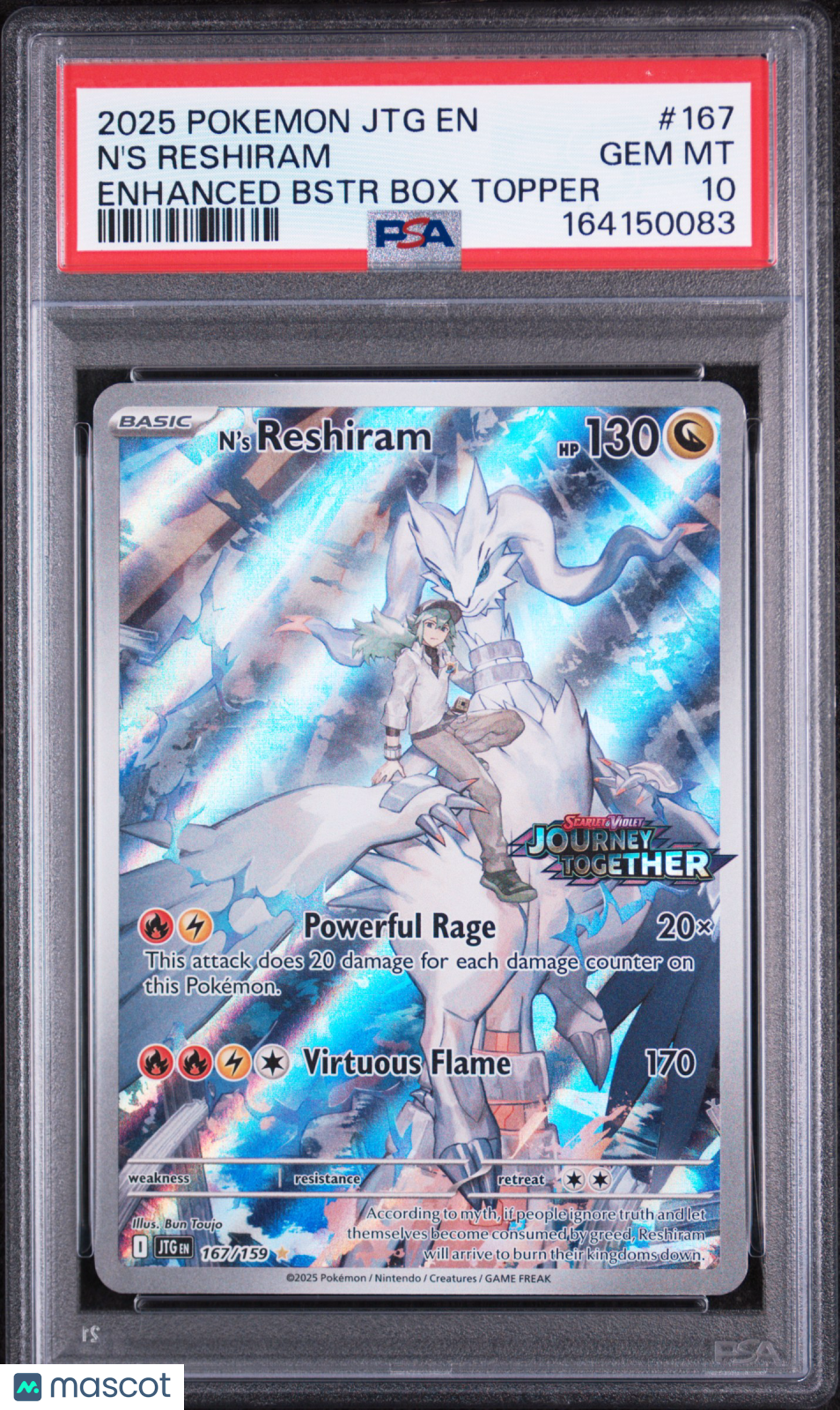 2025 Pokemon JTG EN-Journey Together N'S Reshiram #167 Enhanced Bstr Box Topper PSA 10