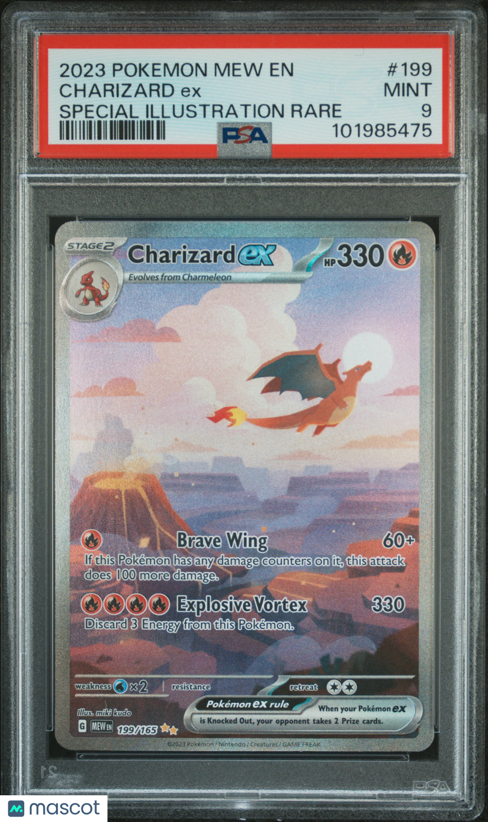 2023 Pokemon Mew EN-151 Charizard EX #199 Special Illustration Rare PSA 9